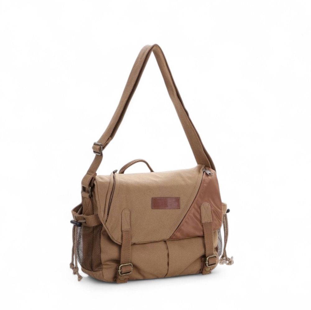 Kooltron Tan Canvas Messenger Bag with Adjustable Strap
